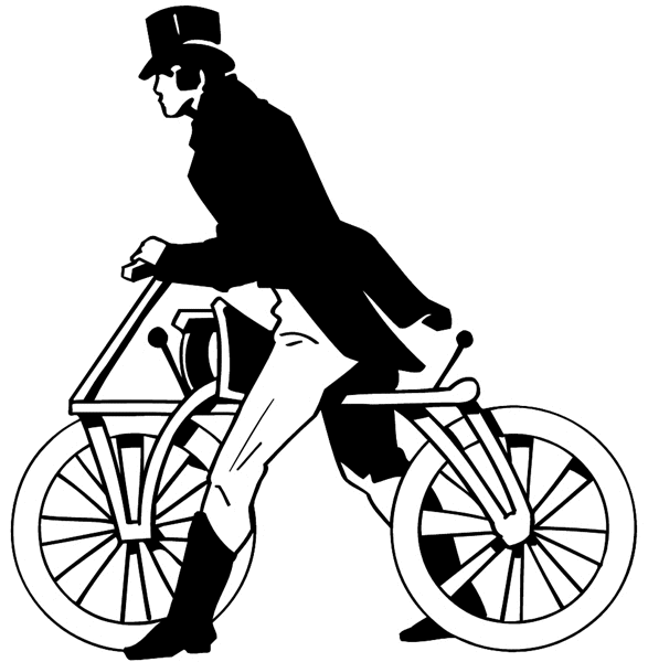 Fancy dressed man on vintage bicycle vinyl sticker. Customize on line.       Bicycles Motorcycles 009-0088  